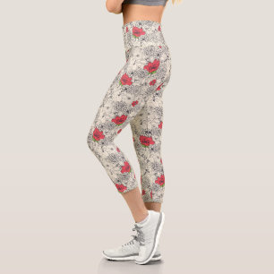 Leggings Capri Patrón de jardín de flores de la amapola