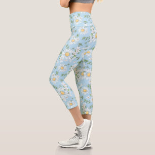 Leggings Capri Patrón de jardín de flores Pastel Daisy