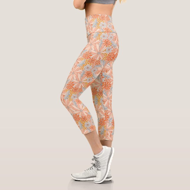 Leggings Capri Patrón de jardín de flores retro (Izquierda)