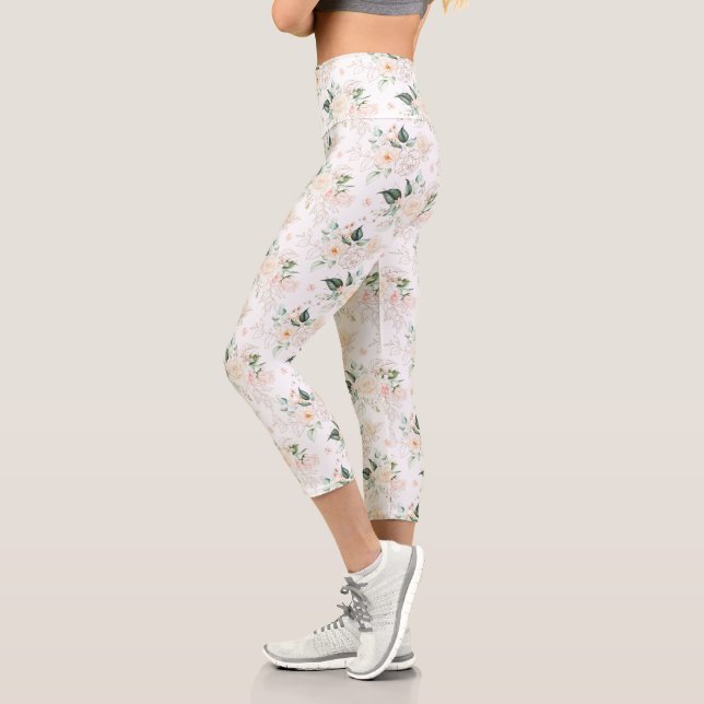 Leggings Capri Patrón de jardín floral Rosa (Izquierda)