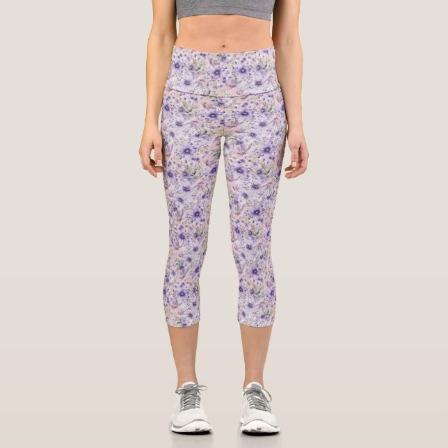 Leggings Capri Patrón de jardín púrpura Capri Leggins (Anverso)