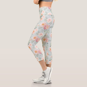 Leggings Capri Patrón de jardín rosa rosa pastel