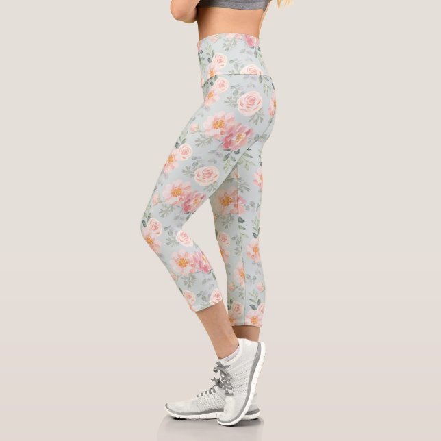 Leggings Capri Patrón de jardín rosa rosa pastel (Izquierda)