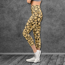 Leggings Capri Patrón de jirafa de oro y negro