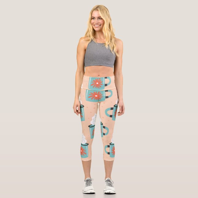 Leggings Capri Patrón de la Copa Azul Ligero. (Anverso)