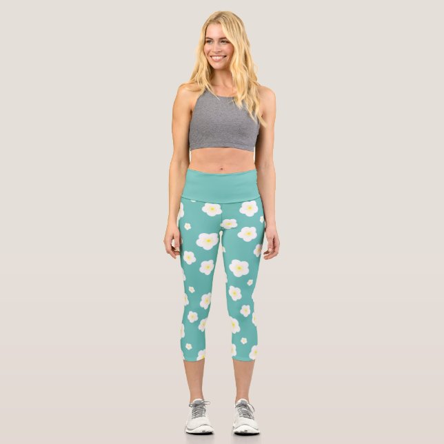 Leggings Capri Patrón de la flora amarilla de gradiente de la pri (Anverso)