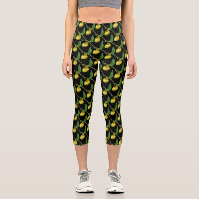 Leggings Capri Patrón de la naturaleza de la flor de orquídea de  (Anverso)