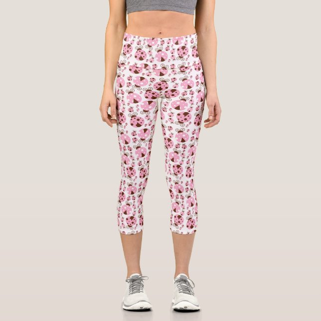 Leggings Capri Patrón De Ladybugs, Cute Ladybugs, Pink Ladybugs (Anverso)