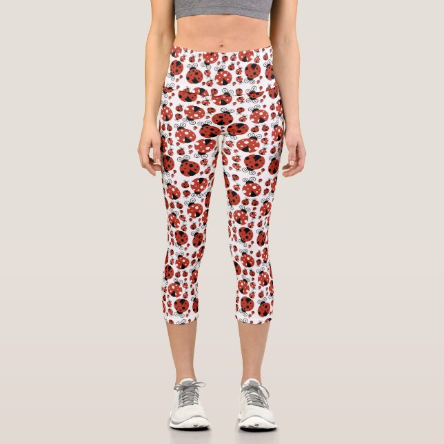 Leggings Capri Patrón De Ladybugs, Cute Ladybugs, Red Ladybugs (Anverso)