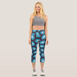 Leggings Capri Patrón de las flores azules abstractas