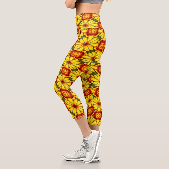 Leggings Capri Patrón de las flores doradas (Izquierda)