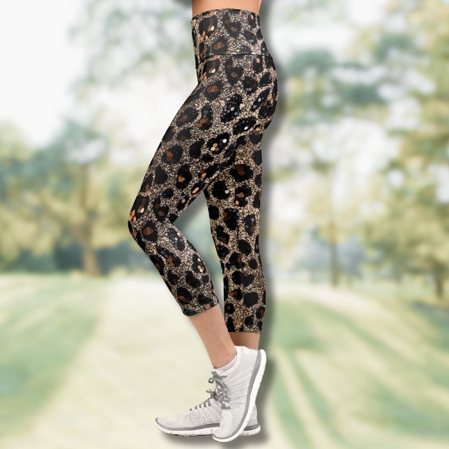 Leggings Capri Patrón de leopardo dorado negro marrón brillo de l (Subido por el creador)