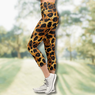 Leggings Capri Patrón de leopardo marrón dorado de lujo con brill