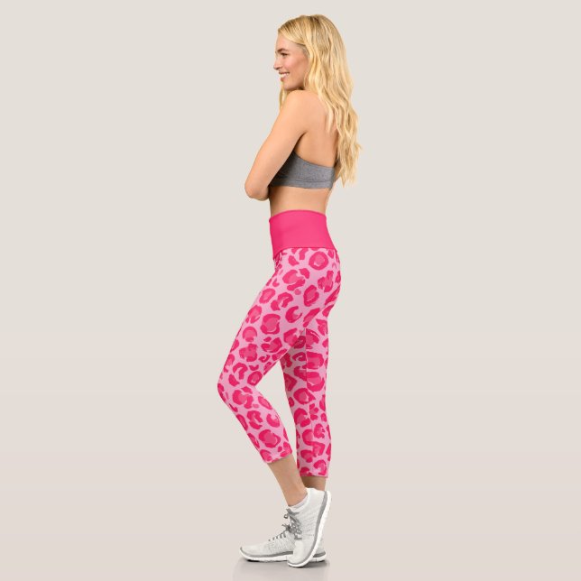 Leggings Capri Patrón de Leopardo Moderno Rosa Caliente (Izquierda)
