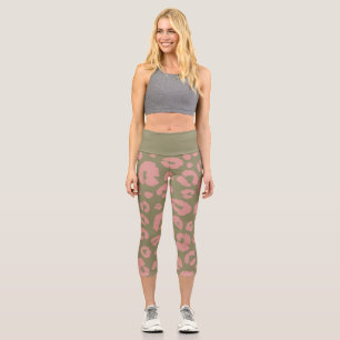 Leggings Capri Patrón de Leopardo Moderno Verde y Rosa