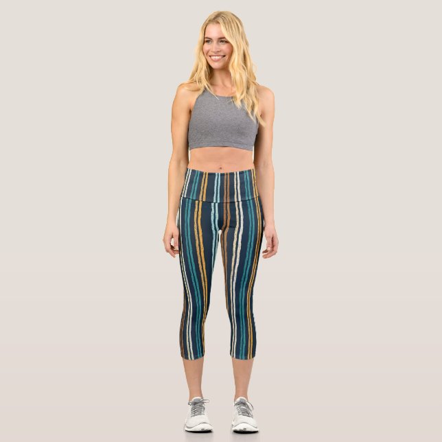 Leggings Capri patrón de líneas verticales abstractas (Anverso)