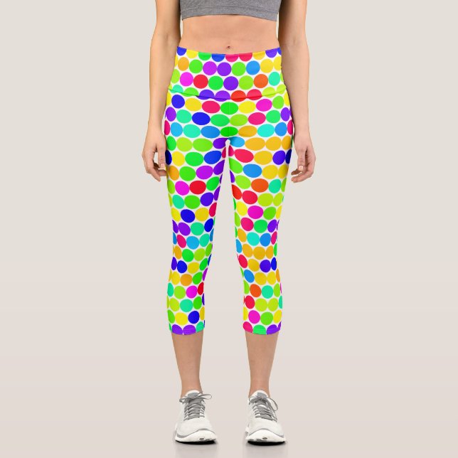 Leggings Capri Patrón de lunares de arcoíris (Anverso)