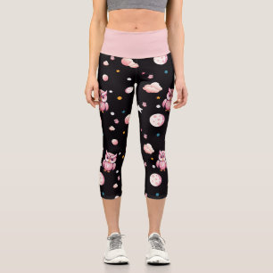 Leggings Capri Patrón de luz de luna de búho rosa