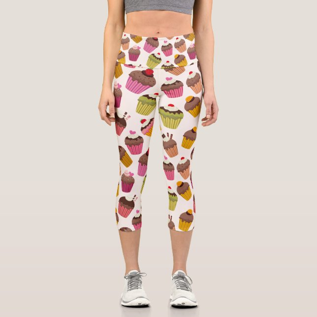 Leggings Capri Patrón de magdalena, patrón de muffin, chocolate,  (Anverso)