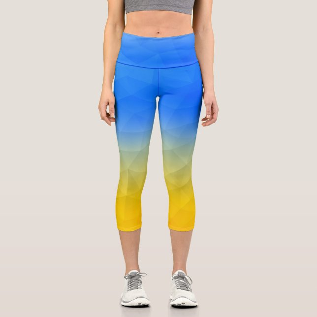 Leggings Capri Patrón de malla geométrica amarillo de Ucrania (Anverso)