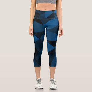 Leggings Capri Patrón de malla geométrica azul oscuro y negro