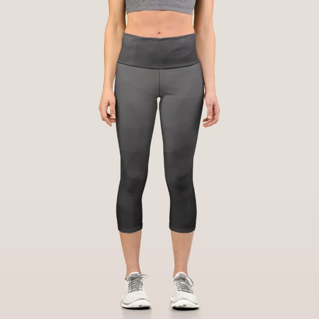 Leggings Capri Patrón de malla geométrica con gradiente gris oscu (Anverso)