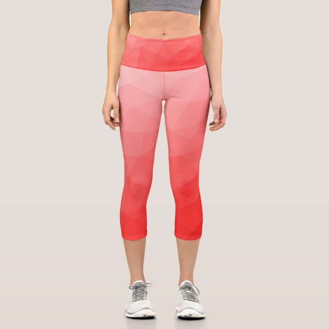 Leggings Capri Patrón de malla geométrica con gradiente rojo (Anverso)