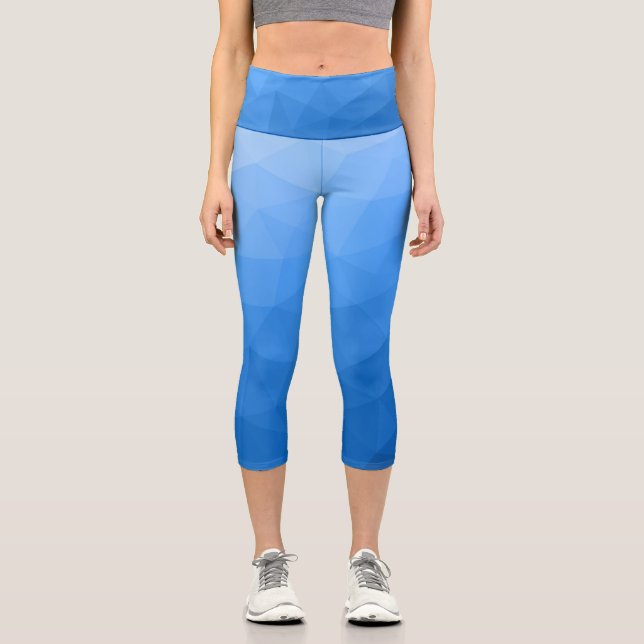 Leggings Capri Patrón de malla geométrica de gradiente azul claro (Anverso)