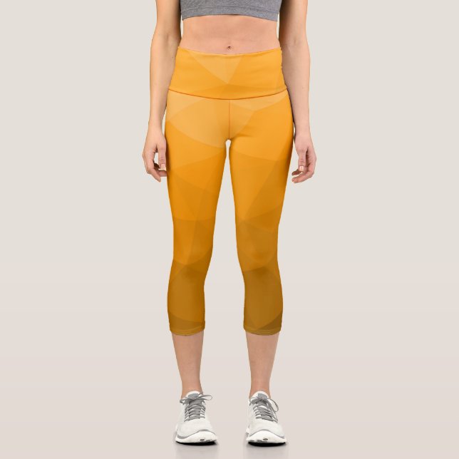 Leggings Capri patrón de malla geométrica de gradiente de naranja (Anverso)