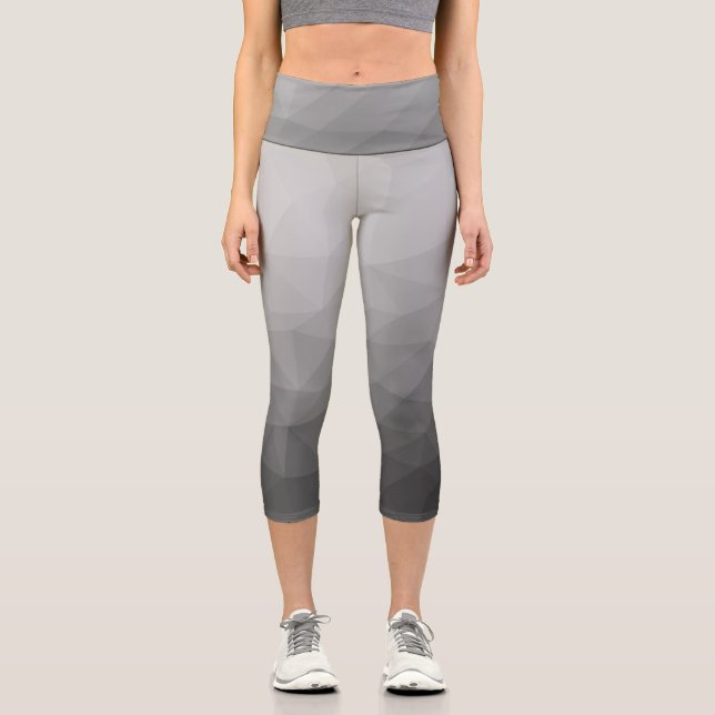 Leggings Capri Patrón de malla geométrica de gradiente gris (Anverso)
