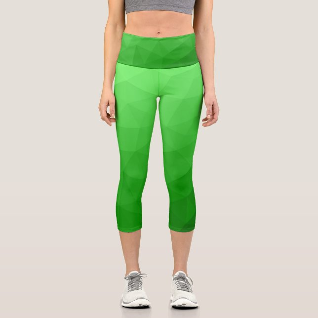 Leggings Capri Patrón de malla geométrica de gradiente verde clar (Anverso)