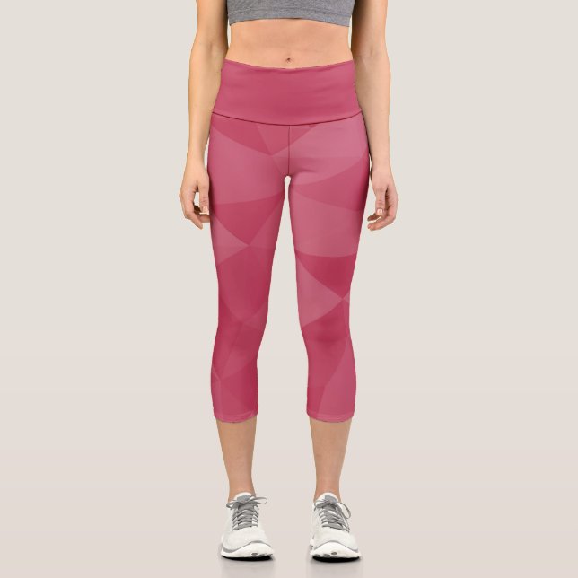 Leggings Capri Patrón de malla geométrica de luz rosa (Anverso)