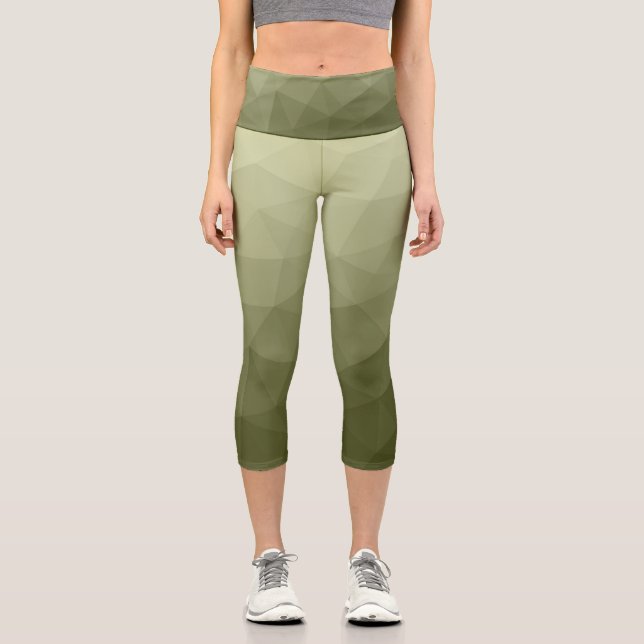 Leggings Capri Patrón de malla geométrica gradiente verde claro d (Anverso)