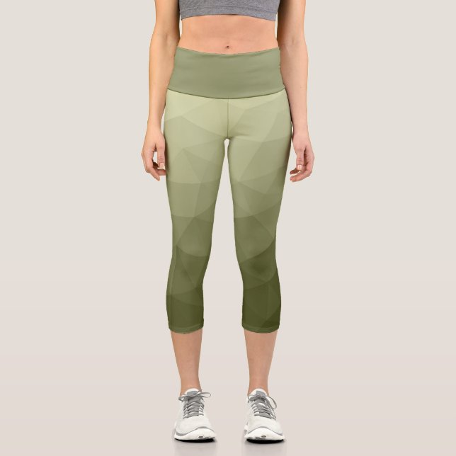 Leggings Capri Patrón de malla geométrica gradiente verde claro d (Anverso)