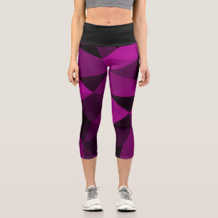 Leggings Capri Patrón de malla geométrica negra rosa