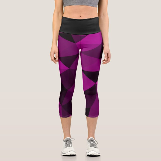 Leggings Capri Patrón de malla geométrica negra rosa (Anverso)