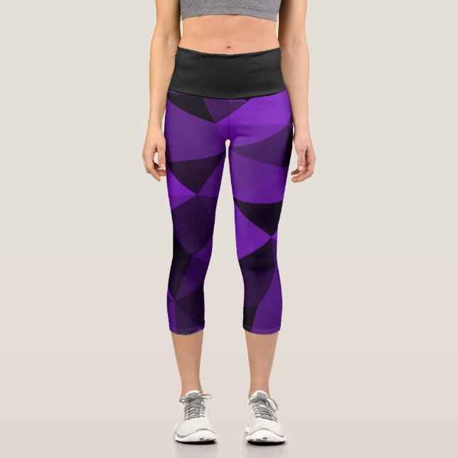 Leggings Capri Patrón de malla geométrica negro morado (Anverso)