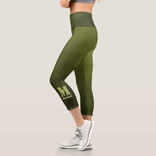 Leggings Capri Patrón de malla geométrica verde del ejército Mono (Izquierda)