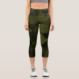 Leggings Capri Patrón de malla geométrica verde negro del ejércit
