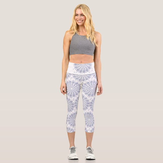 Leggings Capri Patrón de mandala azul (Anverso)