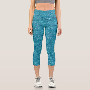 Leggings Capri Patrón de mar azul ondulado