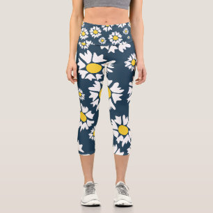 Leggings Capri Patrón de margaritas, patrón floral, margaritas bl