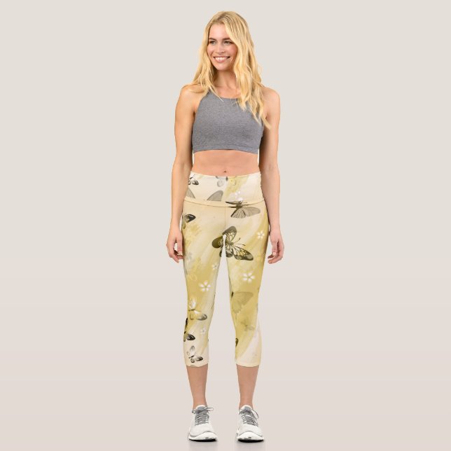 Leggings Capri Patrón de mariposa 10 (Anverso)