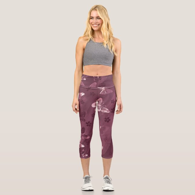 Leggings Capri Patrón de mariposa 16 (Anverso)