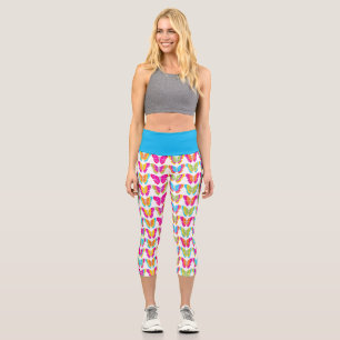 Leggings Capri Patrón de mariposa arco iris crudo