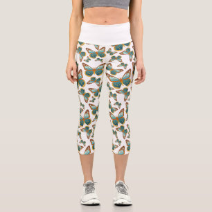 Leggings Capri Patrón de mariposa de gradiente azul
