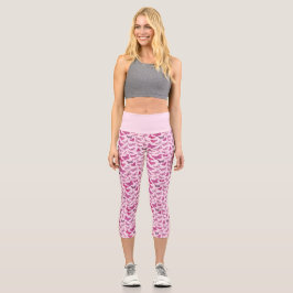 Leggings Capri Patrón de mariposa rosada