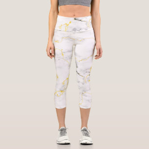 Leggings Capri Patrón de mármol de Relieve metalizado dorado blan