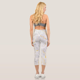 Leggings Capri Patrón de mármol de Relieve metalizado dorado gris