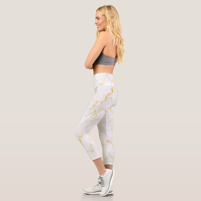 Leggings Capri Patrón de mármol de Relieve metalizado dorado gris (Izquierda)